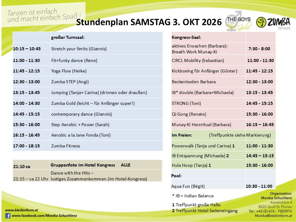 Mehr über den Artikel erfahren Sveti Martin 2.-4. Oktober Stundenplan Samstag